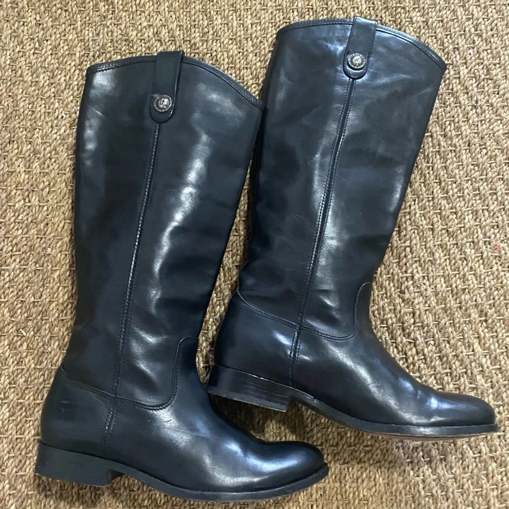 Frye Melissa Size 7.5 Black Knee High Leather Riding Boots Excellent Condition